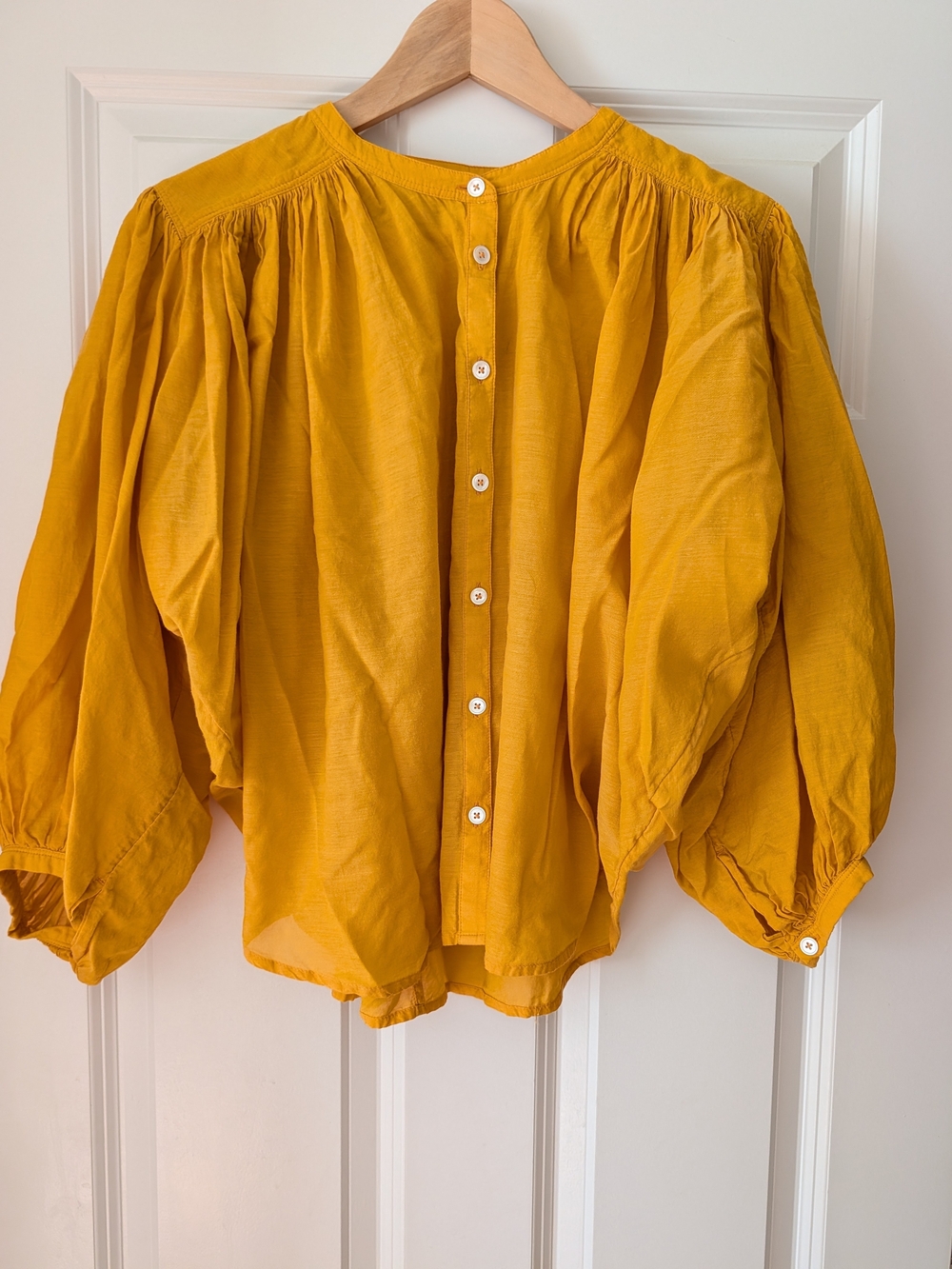 Madewell Mustard Yellow Button-Back Balloon Sleeve Top